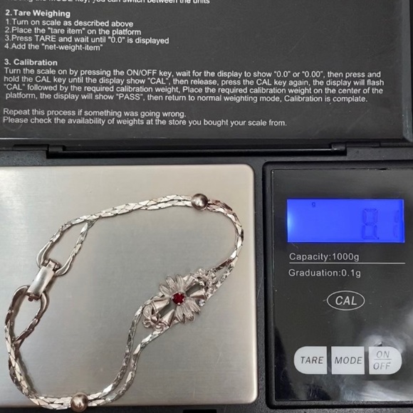 Vintage Silver Ruby Red Floral Bell Center Double Snake Chain 7.5” Bracelet - Picture 12 of 16